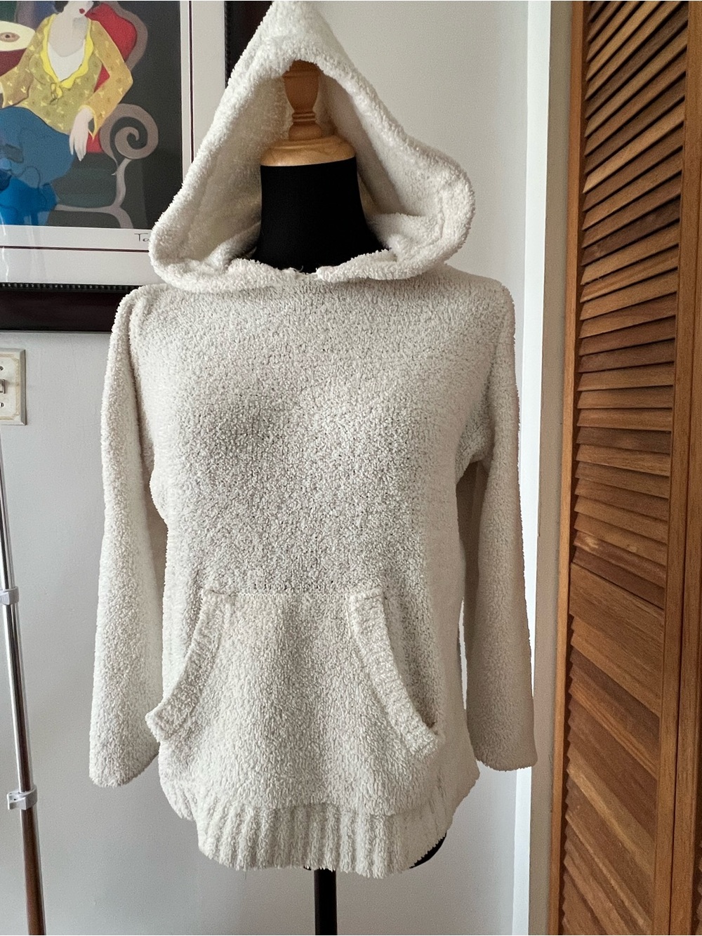 Plush Cream Hooded Pullover Sweater